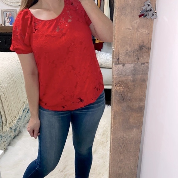 Monteau red lace top size XLarge - Picture 1 of 6